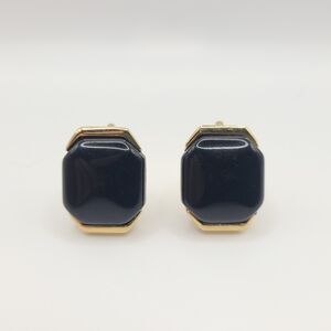 Vintage Trifari Black and Gold Clip on Earrings